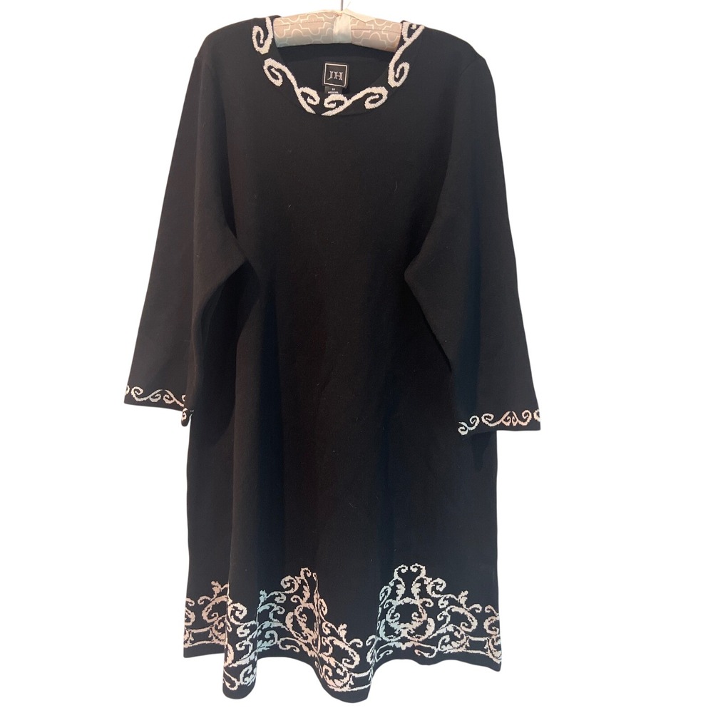JH Collection Women's 3XL Black White Swirl Embellished Tunic Sweater Dress